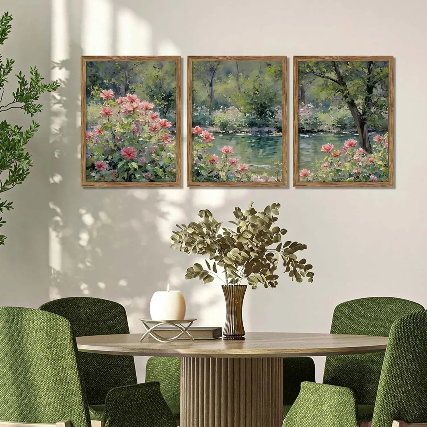 Impressionist Floral Canvas Wall Art Set of 3, Vintage Botanical Prints 12x16 Inch Framed