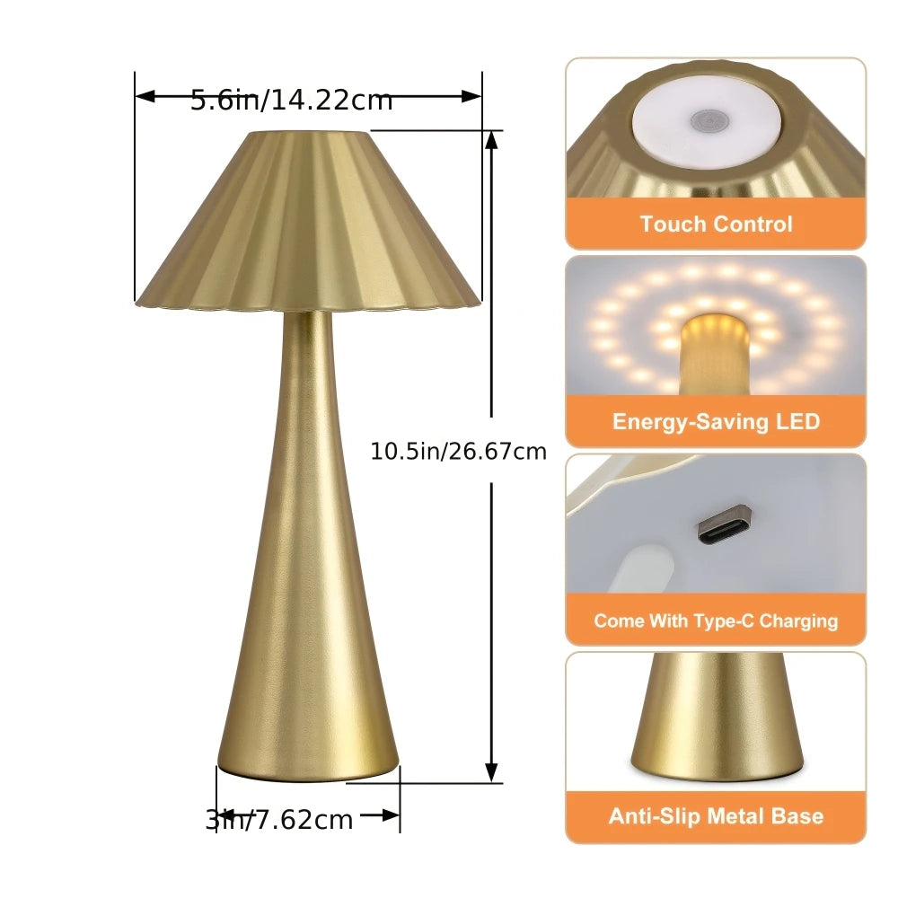 26.5 Inch Modern Metal Mini Table Lamp Set Of 2,  Top Touch Control and USB Charging, Dimmable LED Light