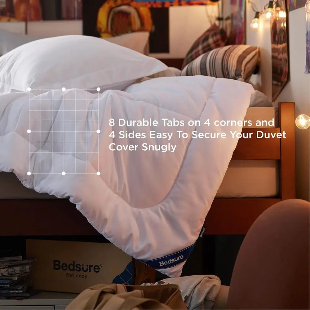 Quilted Duvet Insert Twin XL Size, All Season, GentleSoft Down with 8 Tabs, Unisex, White, Twin XL 92 x 68