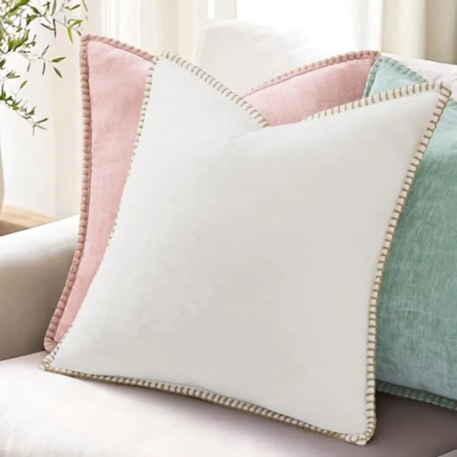 Summer Chenille Soft Cozy Throw Pillow Covers 18x18 Set of 2
