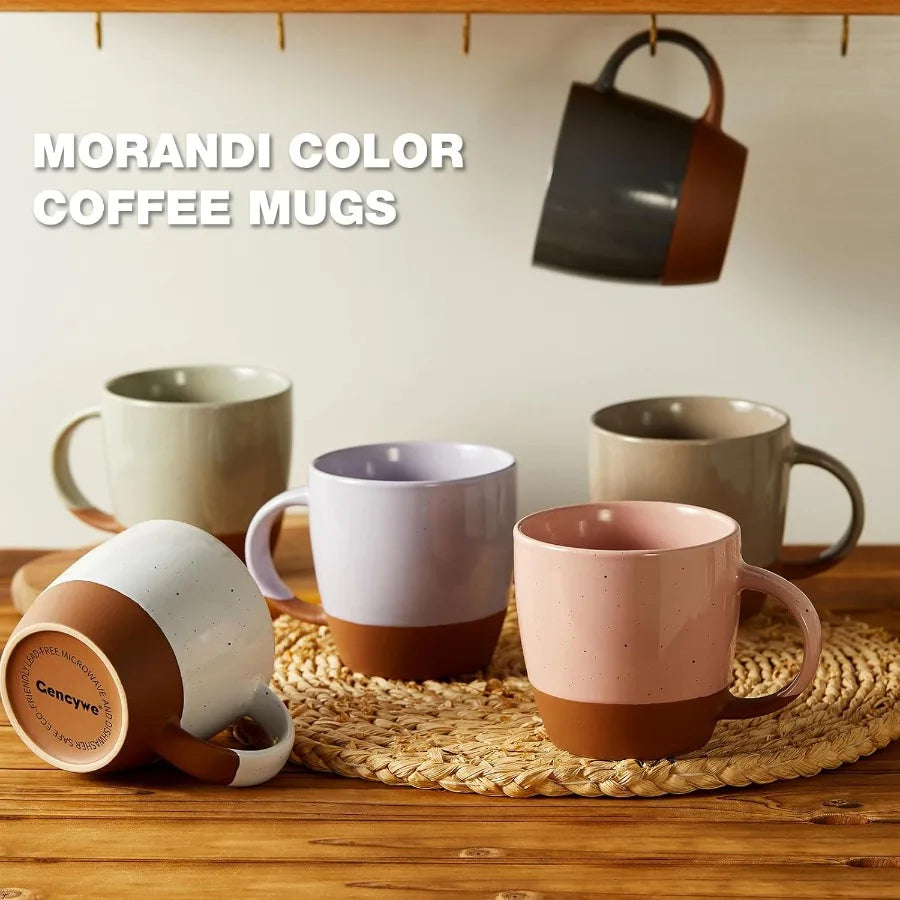 Color Ceramic  Mugs Set of 6 Large 18 oz with Handle