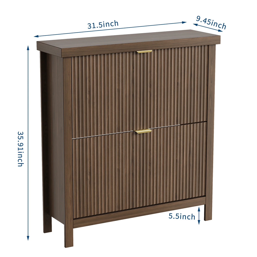 Fluted Shoe Cabinet with 2 Flip Drawers Natural Oak Hide Everyday Shoes in a Slim 9.5-Inch  Fluted Style