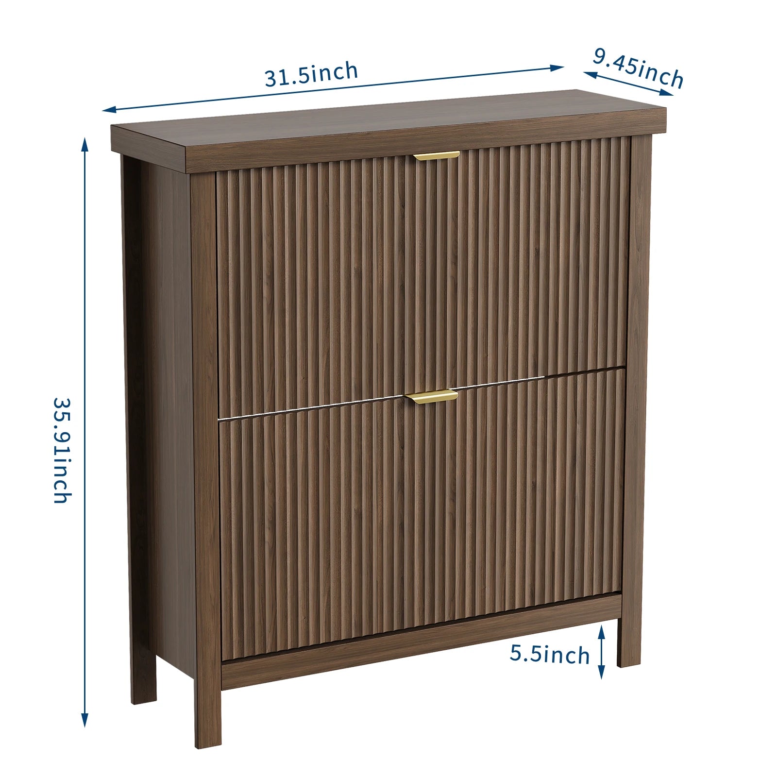 Fluted Shoe Cabinet with 2 Flip Drawers Natural Oak Hide Everyday Shoes in a Slim 9.5-Inch  Fluted Style