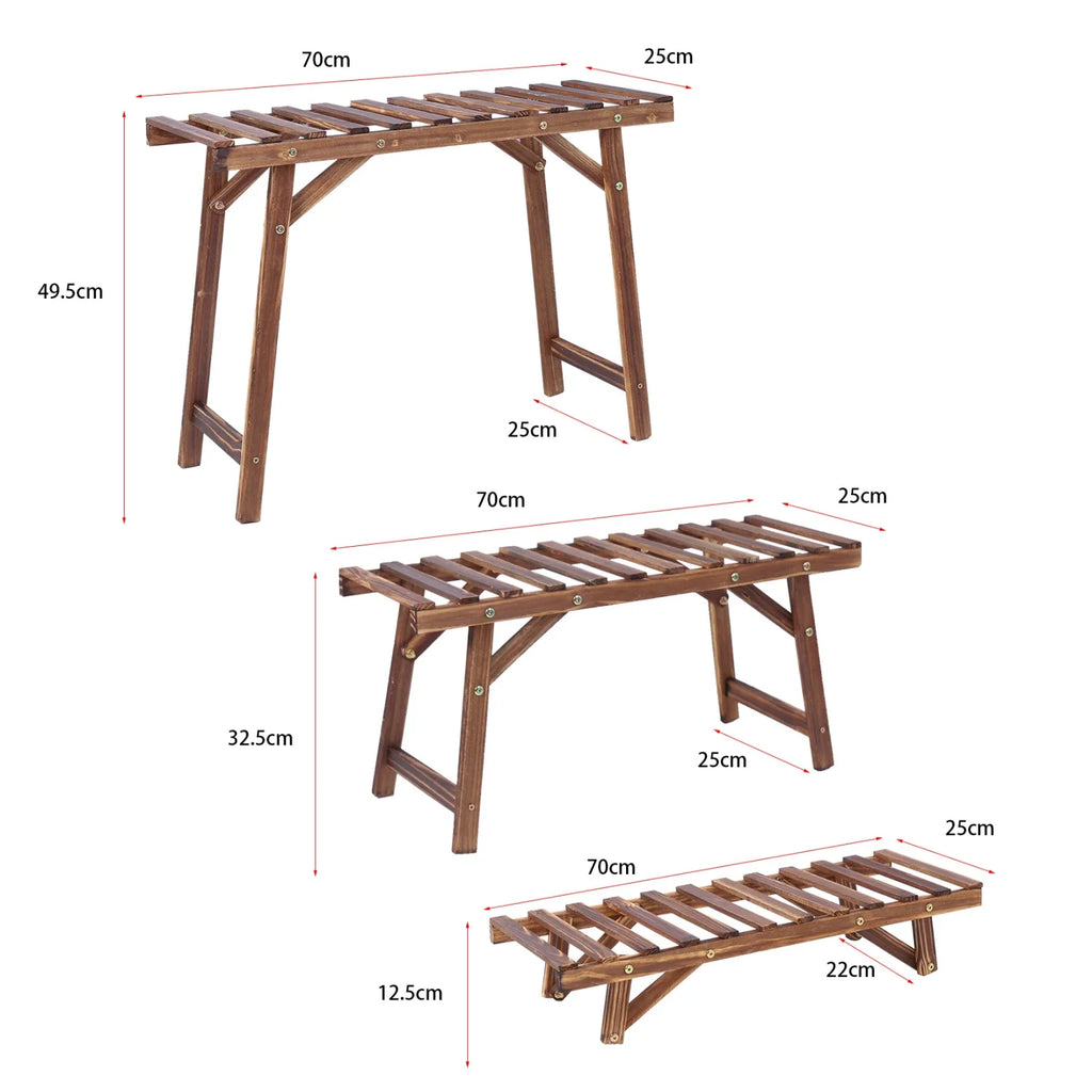3 Tier Ladder Shelf Wood Plant Stand for Garden Balcony