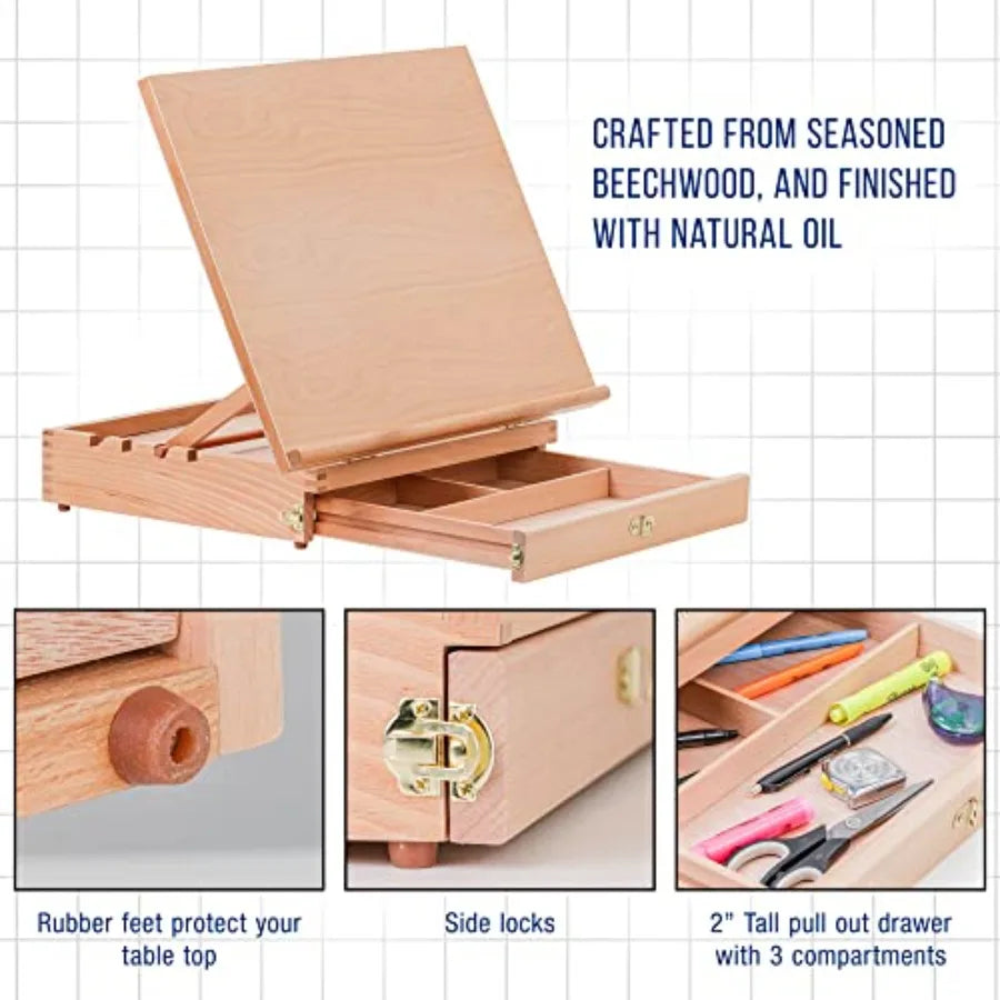 Large 20-1/2" x 16" Wooden Adjustable Table Top Easel for Painting and Drawing - with 5 Angles