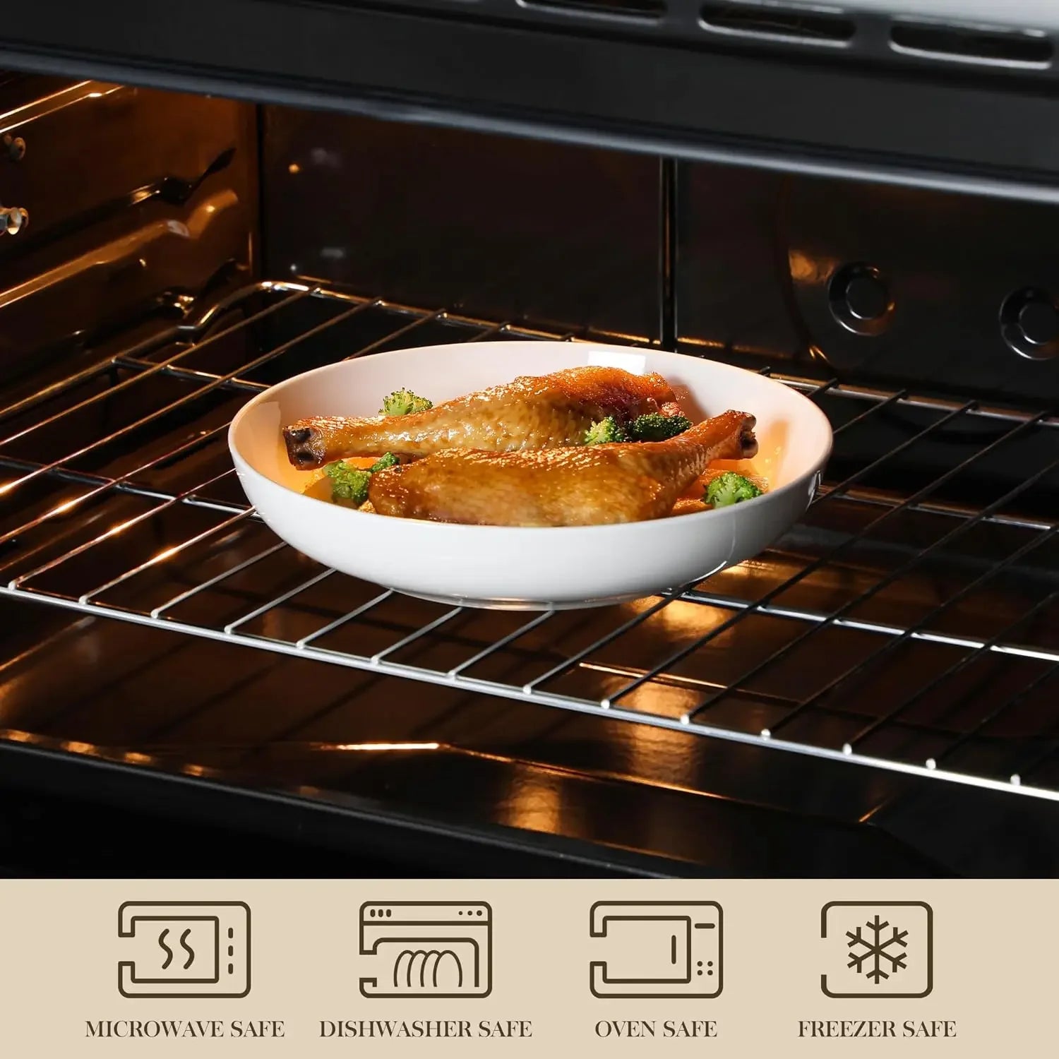 10 Large Pasta Bowls Set of 4, 56 OZ Wide and Shallow , Porcelain White , Microwave & Dishwasher Safe,