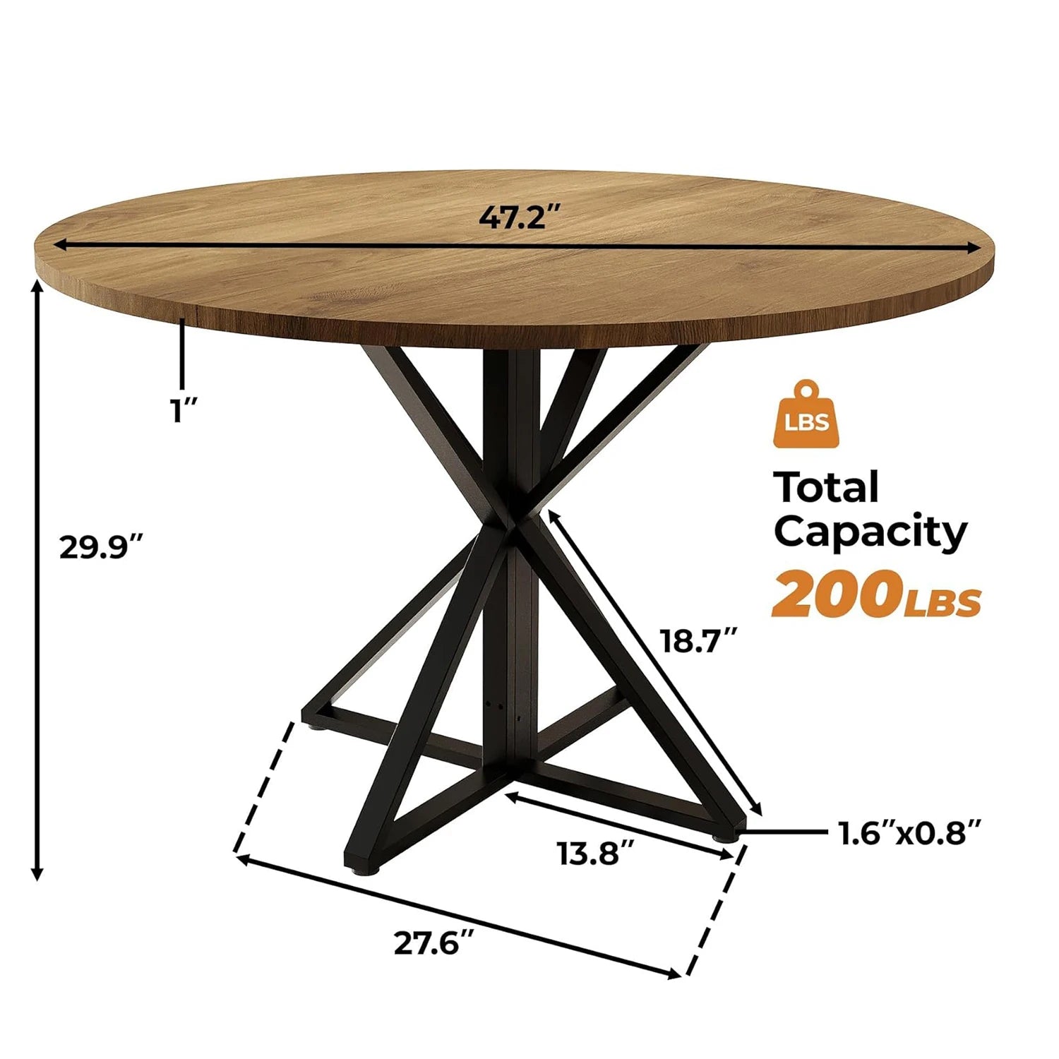 47" Round Dining Table for 4, Wood Top & Heavy-Duty Metal Pedestal