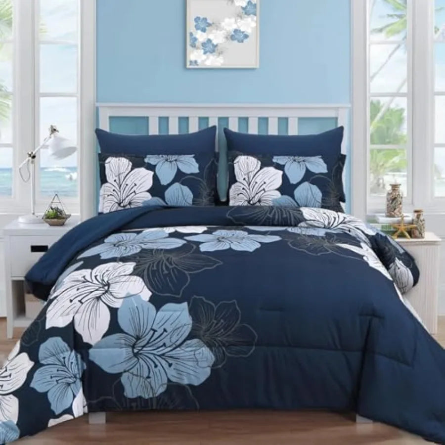 Floral Comforter Set Size, 7 Pieces Bed in a Bag Floral Comforter and Sheet Set, Soft Microfiber