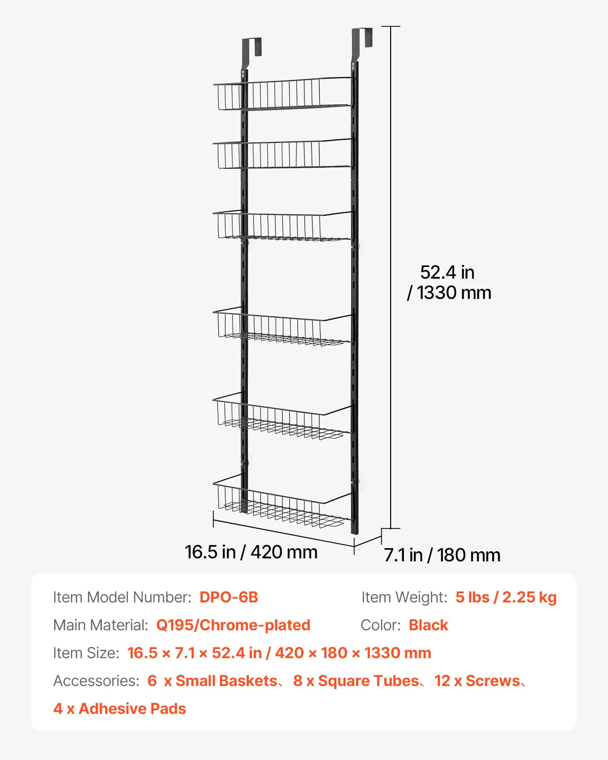 6/8/9Tier Over the Door Heavy-Duty Steel Organizer, Black