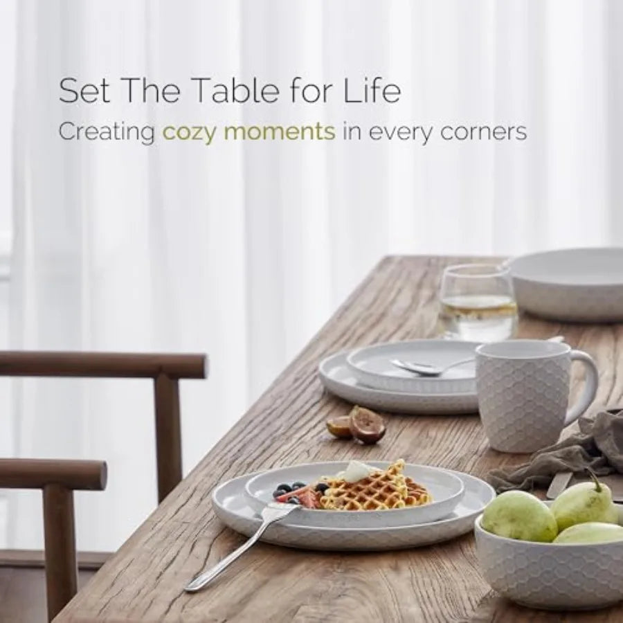 Stoneware Dinnerware Sets 4, 12 pcs Reactive Glaze Plates and Bowls Sets,  Highly Chip and Crack Resistant