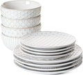 Dinnerware Sets 12 PCS, Ceramic Plates and Bowls Set (10" Dinner Plate + 8" Salad Dish + 26 oz