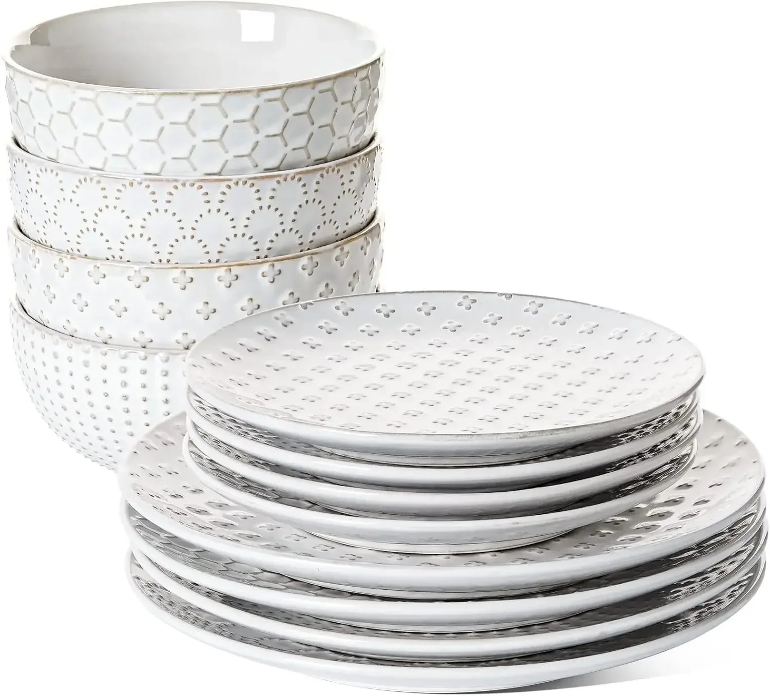 Dinnerware Sets 12 PCS, Ceramic Plates and Bowls Set (10" Dinner Plate + 8" Salad Dish + 26 oz