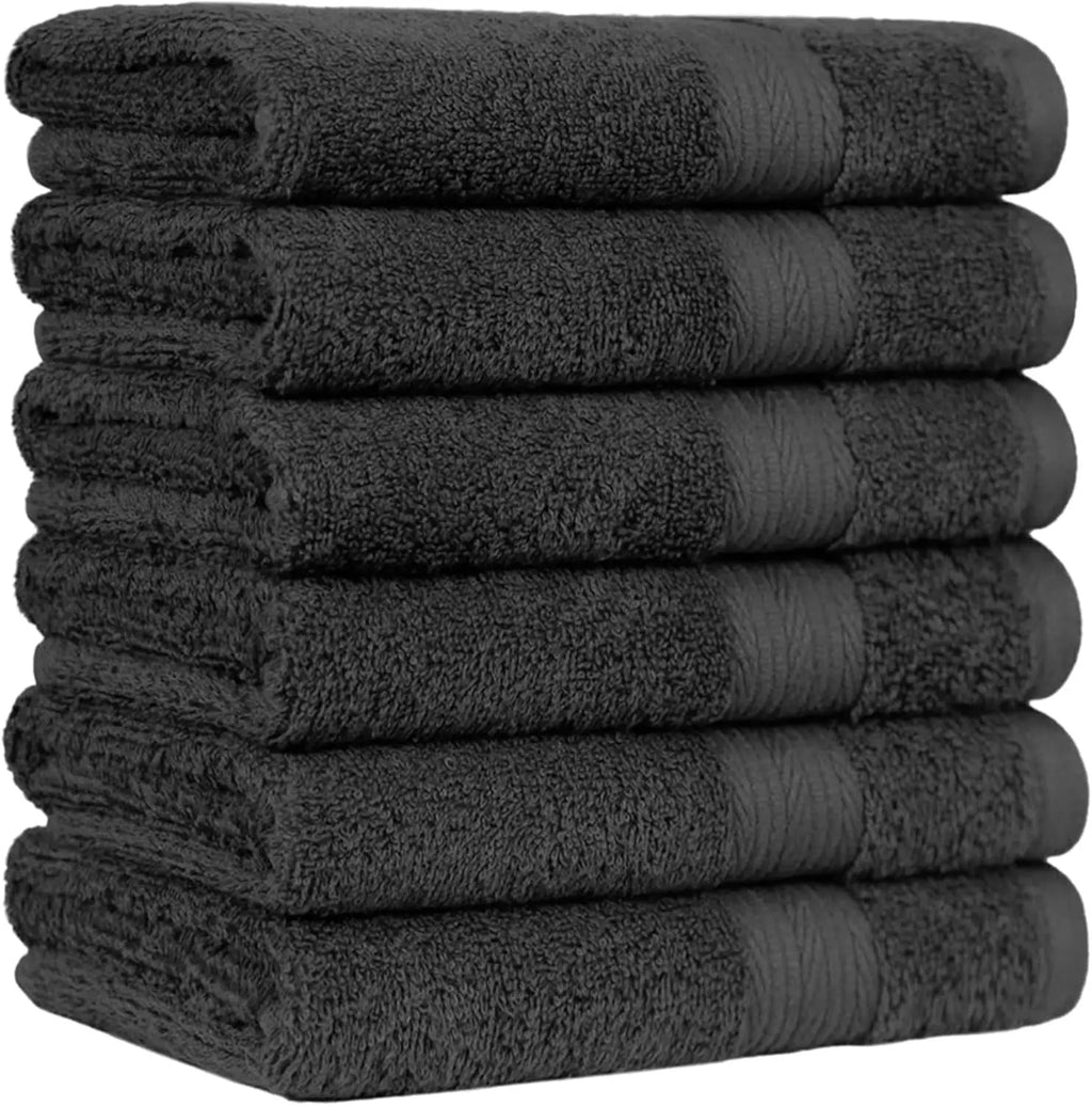 6 Piece Oversized 100% Cotton Bathroom Towel Set Fade Resistant Soft Absorbent 2 Bath 2 Hand 2 Washcloths Black