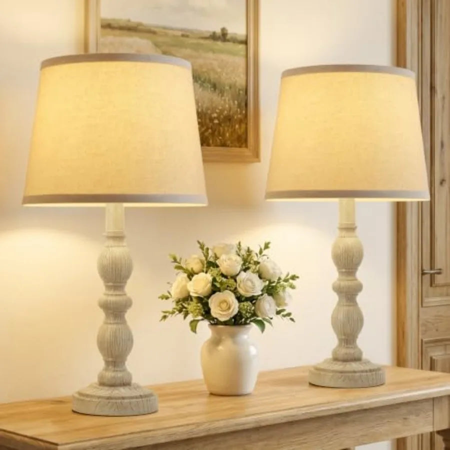 Table Lamps Set of 2, 20.5" Rustic Farmhouse  with Linen Shade