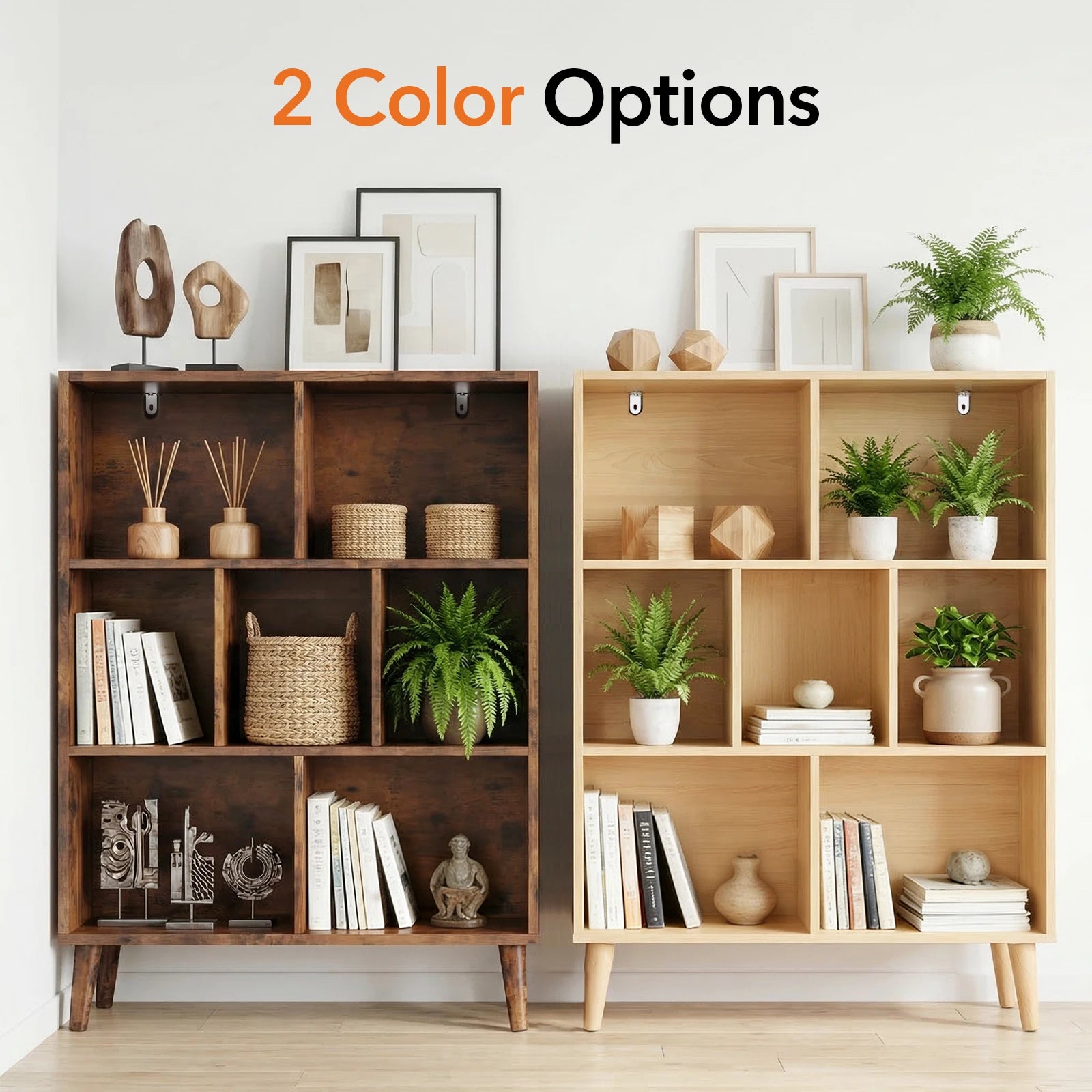 3 Tier Bookshelf Wooden 7 Cube Storage Organizer Display Bookcase Open Standing Shelf with Legs Graduated Shelves for Home