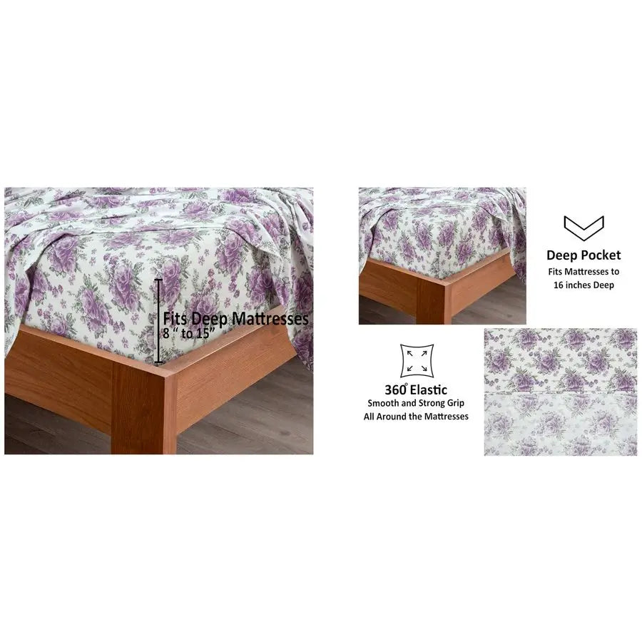 4 Piece 100 Cotton Flannel Sheets Queen Size Bed Set Deep Pockets