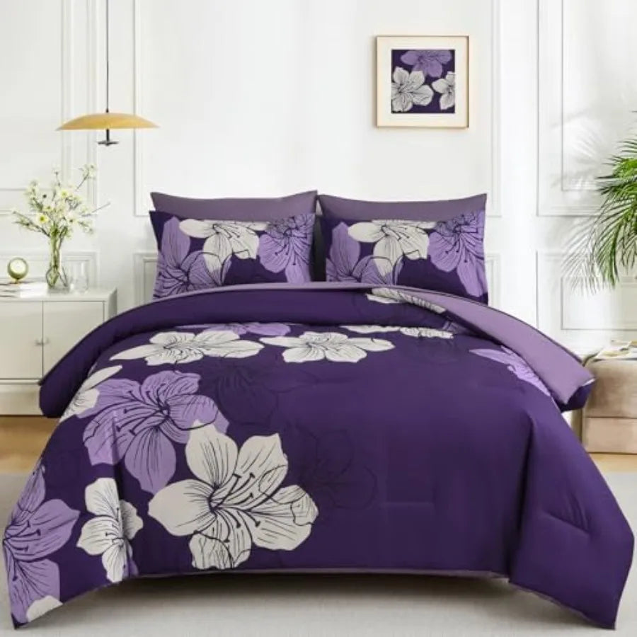 Floral Comforter Set Size, 7 Pieces Bed in a Bag Floral Comforter and Sheet Set, Soft Microfiber