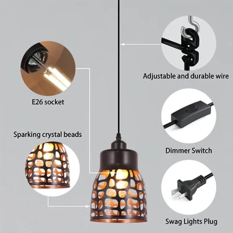 Pendant Light Industrial Vintage  Retro Farmhouse Ceiling Hanging Light Fixture Black Metal Creative Geometric
