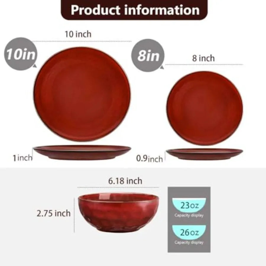 12-Piece Ceramic Dinnerware Set Dinner Plates Salad Plates and Cereal Bowls Dish Set for 4 Microwave Oven and Dishwasher Safe