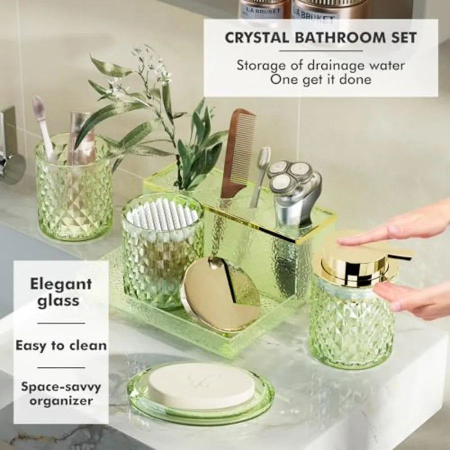 20PCS Glass Vanity set with Shower Curtain and Rugs