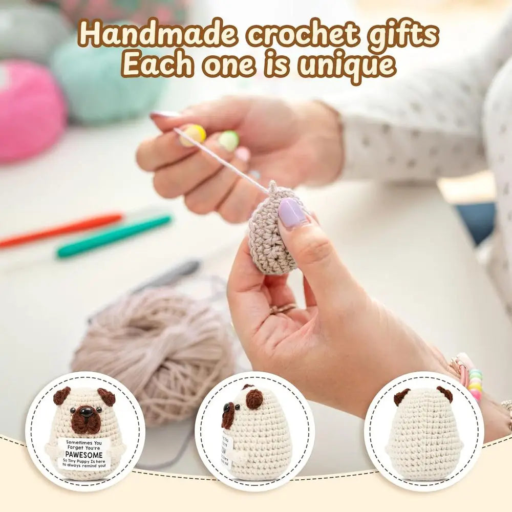 Mini Positive Crochet Dog，Funny Emotional Support Crochet Stuffed Gifts Cute Crochet Animals with Positive Messages Emotional Su
