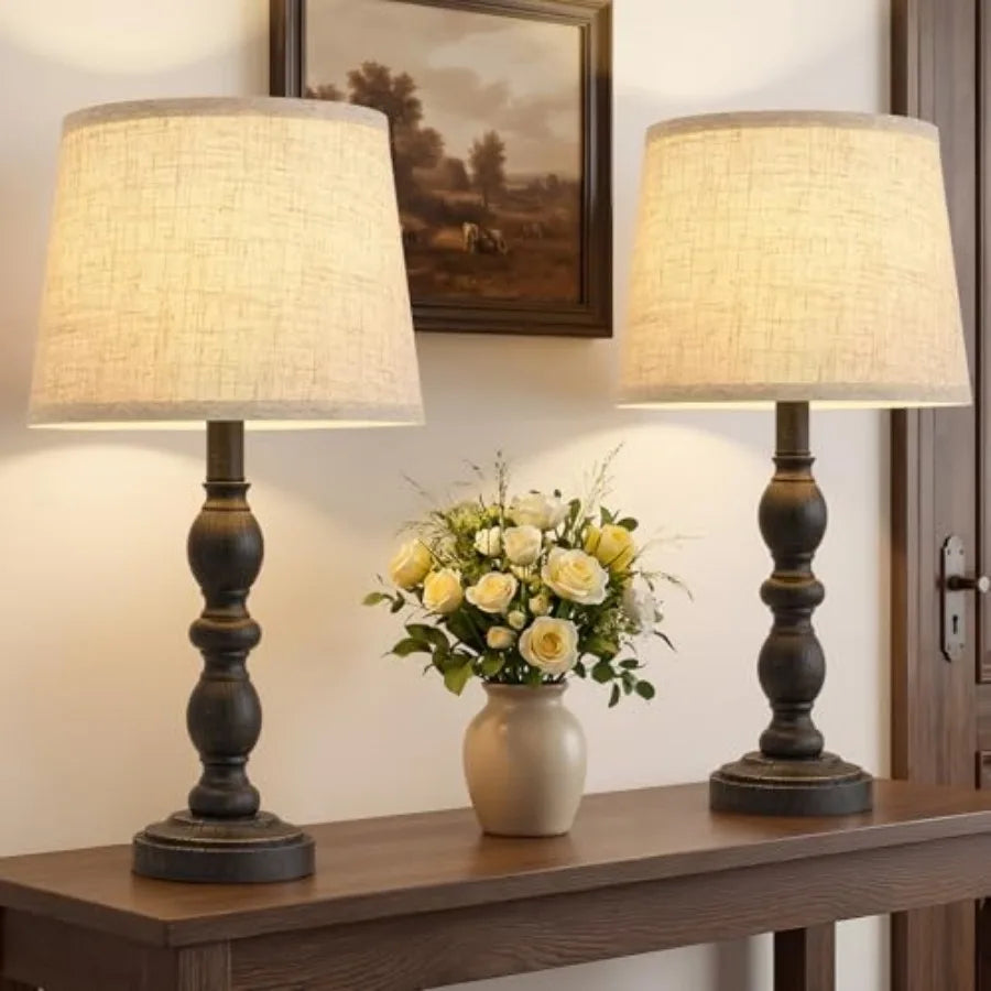 Table Lamps Set of 2, 20.5" Rustic Farmhouse  with Linen Shade