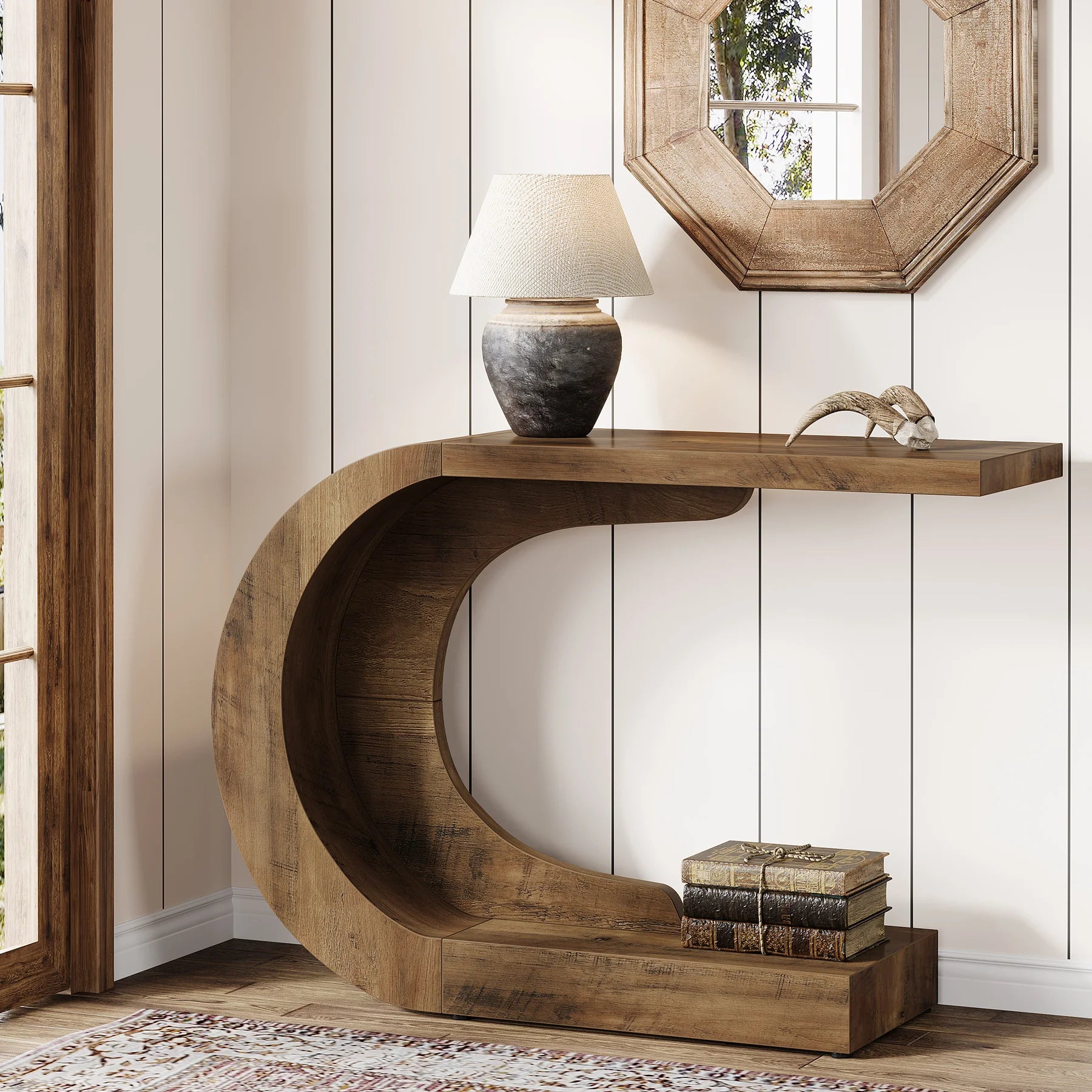 43.3" Mid-Century Modern Console Table Wood C-Shaped y Accent Table
