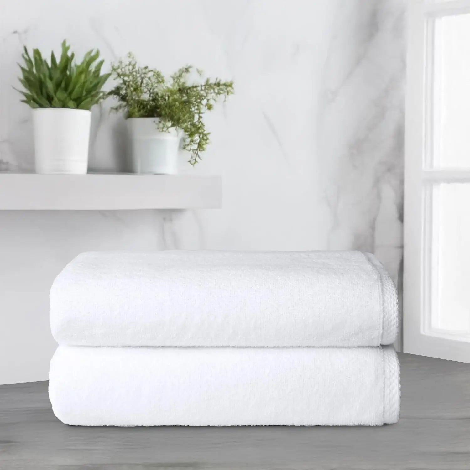 Quick-Dry Oversize Bath Towel 100% Cotton 54x30 Inches for Bathroom, White