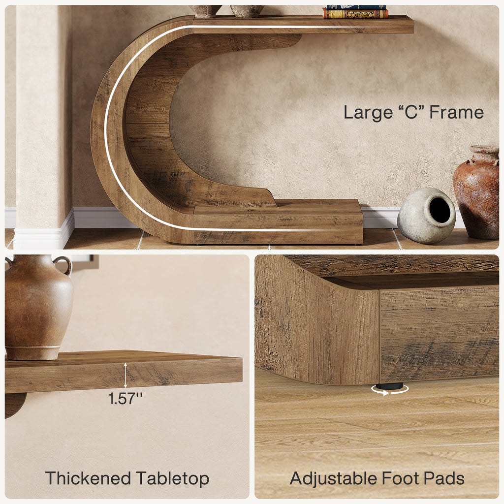 43.3" Mid-Century Modern Console Table Wood C-Shaped y Accent Table