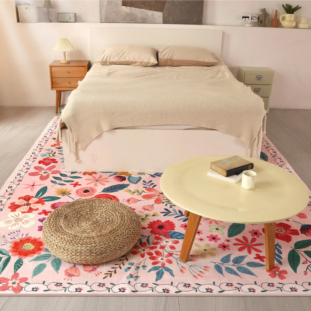 8' X 10' Washable Rug Boho Floral Rug Low Pile Indoor Carpet Non Slip Floor Carpet for Large Living Room Bedroom