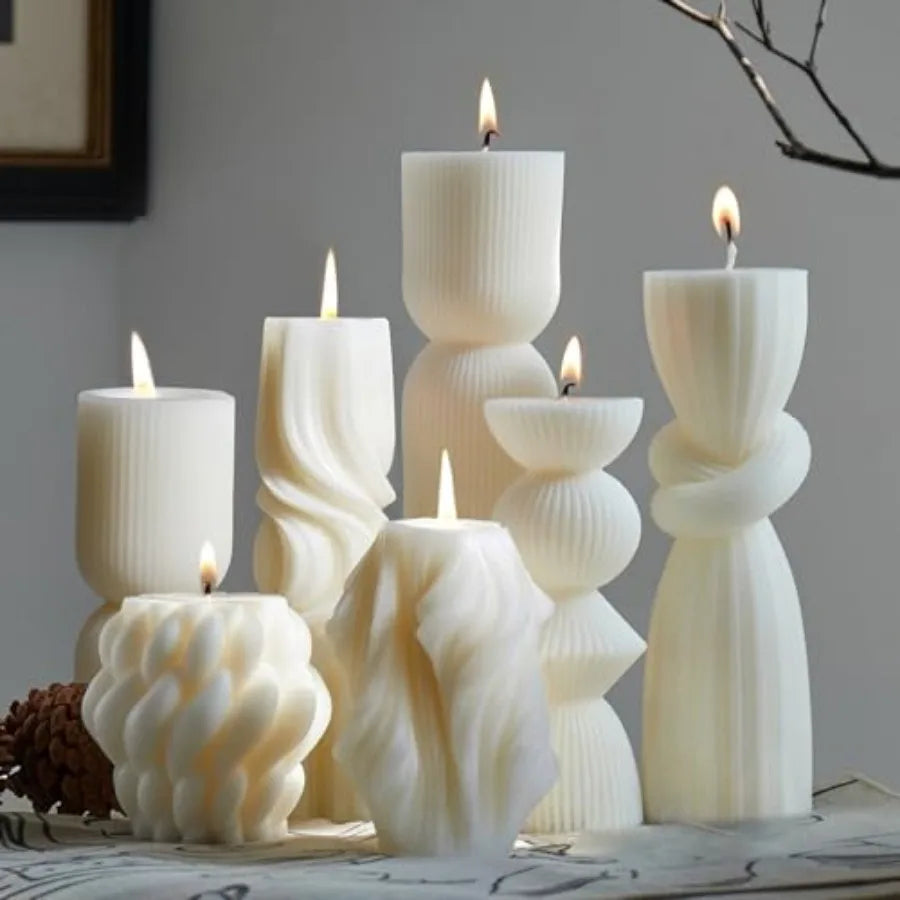 7-Pack Pillar Candles - Soy Wax Handmade Ribbed Candles