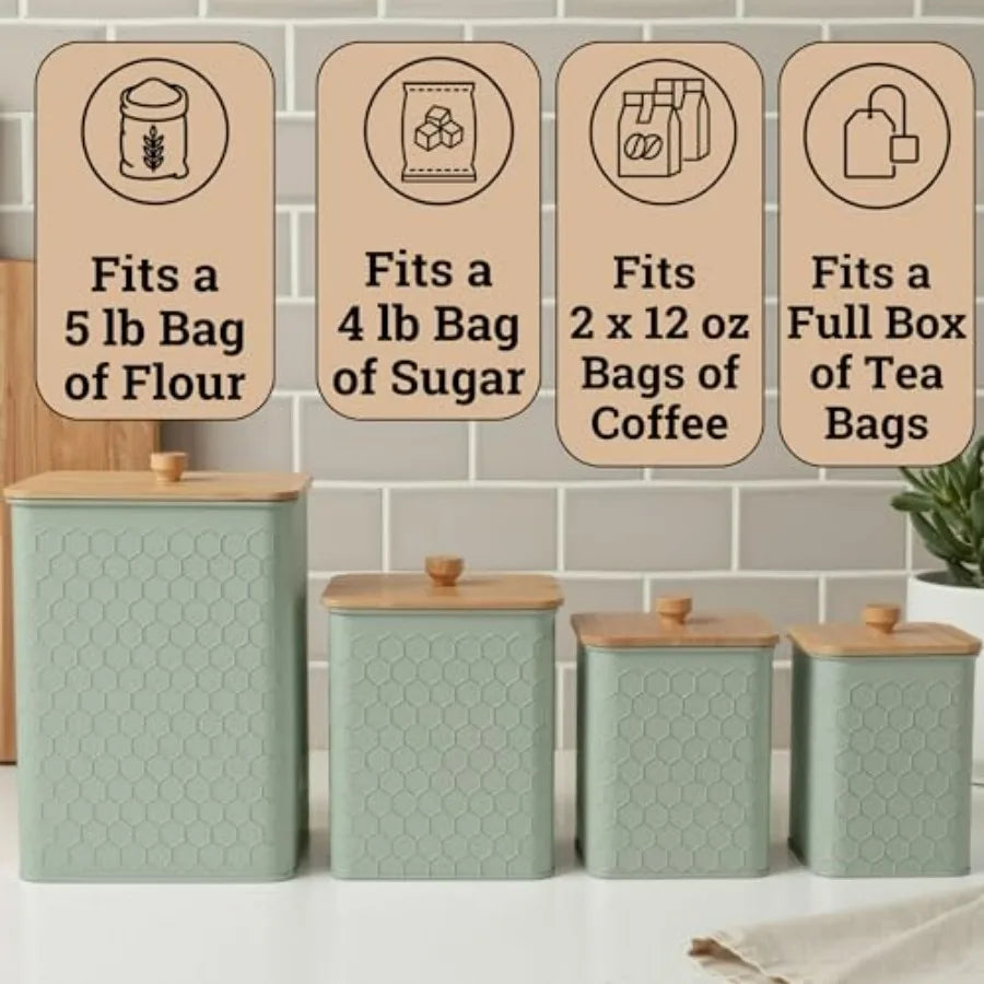 Kitchen Canisters  Set of 4 - Textured Iron with Airtight Lids