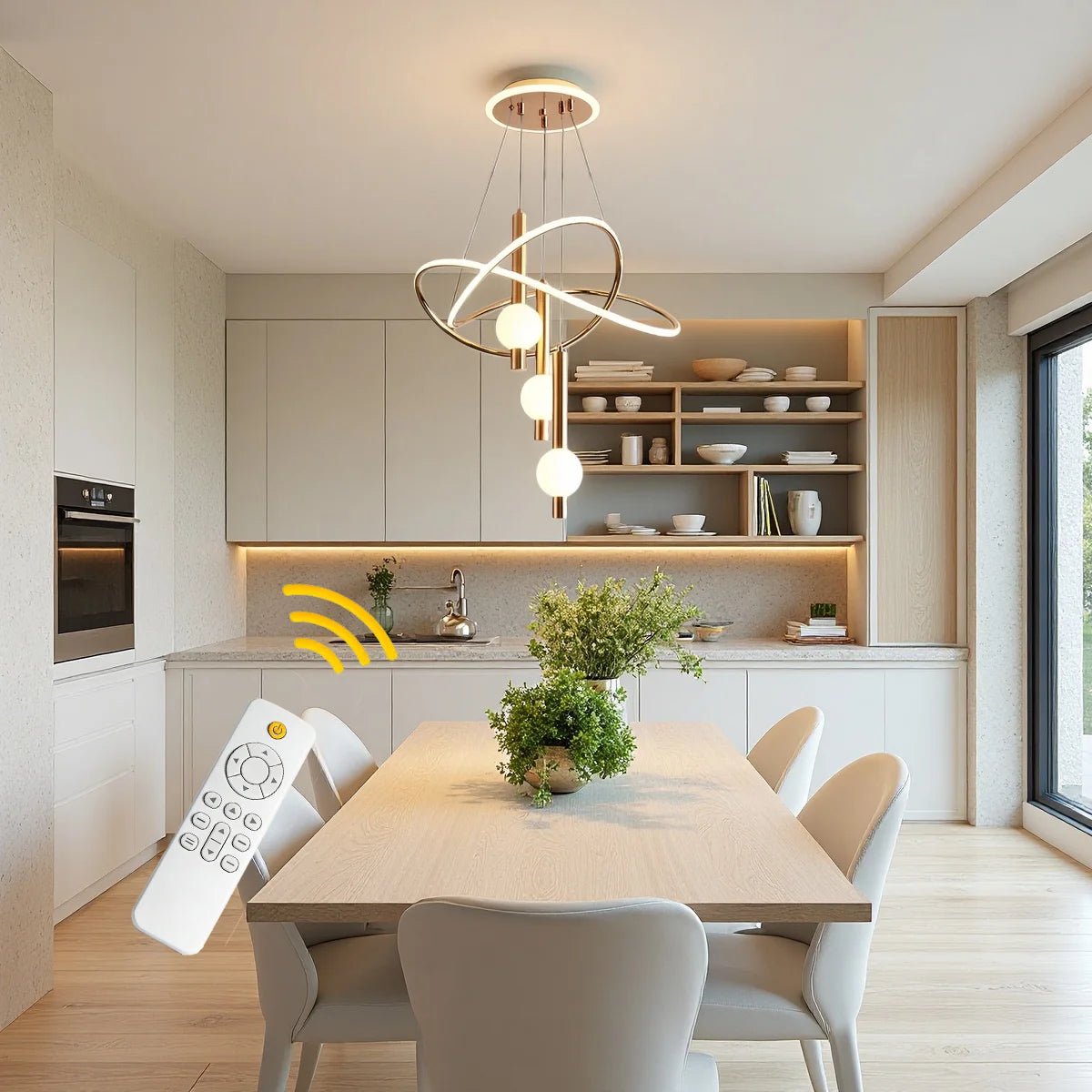 Lollipop-shaped LED pendant light, with three adjustable light colors, remote control/switch operation, and adjustable height;
