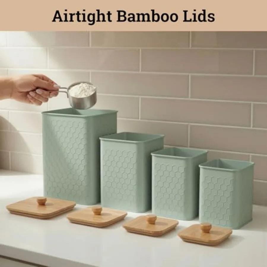 Kitchen Canisters  Set of 4 - Textured Iron with Airtight Lids
