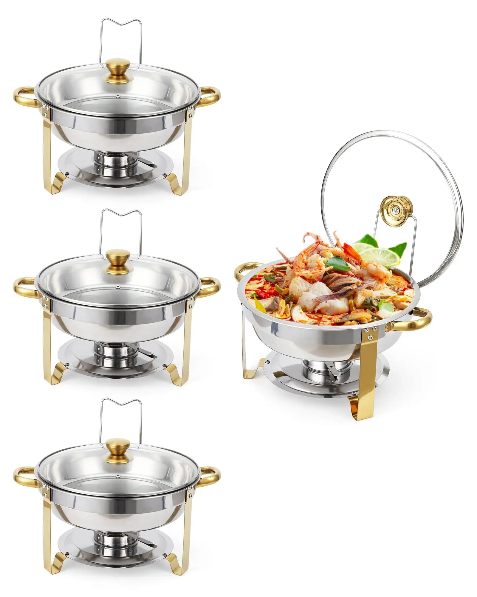 4 Pack Chafing Dishes Set for Buffet, 5 QT Stainless Steel Food Warmers with Glass Lid