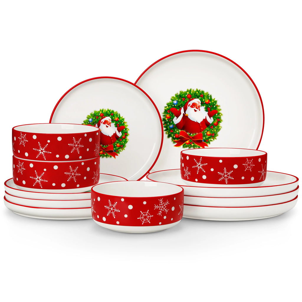 12/30 Piece Ceramic Christmas Dinnerware Set  With 4/6pc Dinner Plate/Dessert/Soup/Bowl/Mug