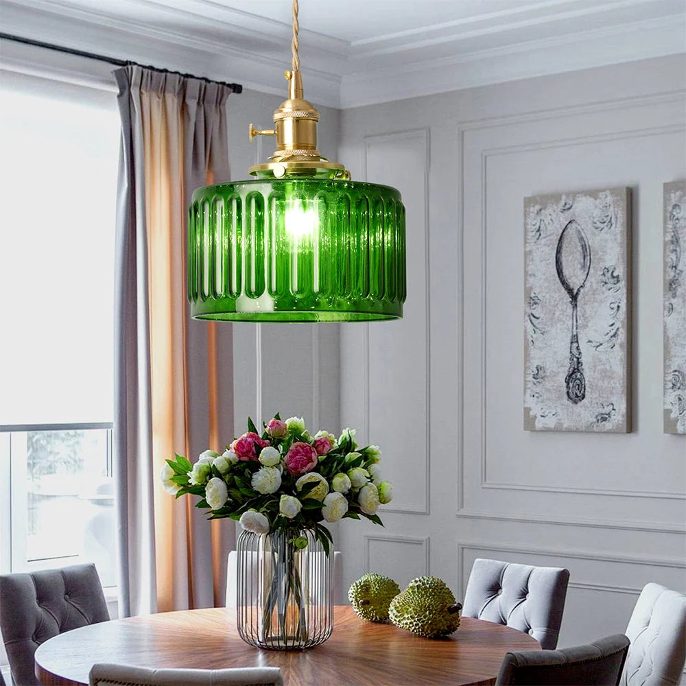 VETRULUS Retro Led Crystal Pendant Light Green Chandelier Modern Hanging