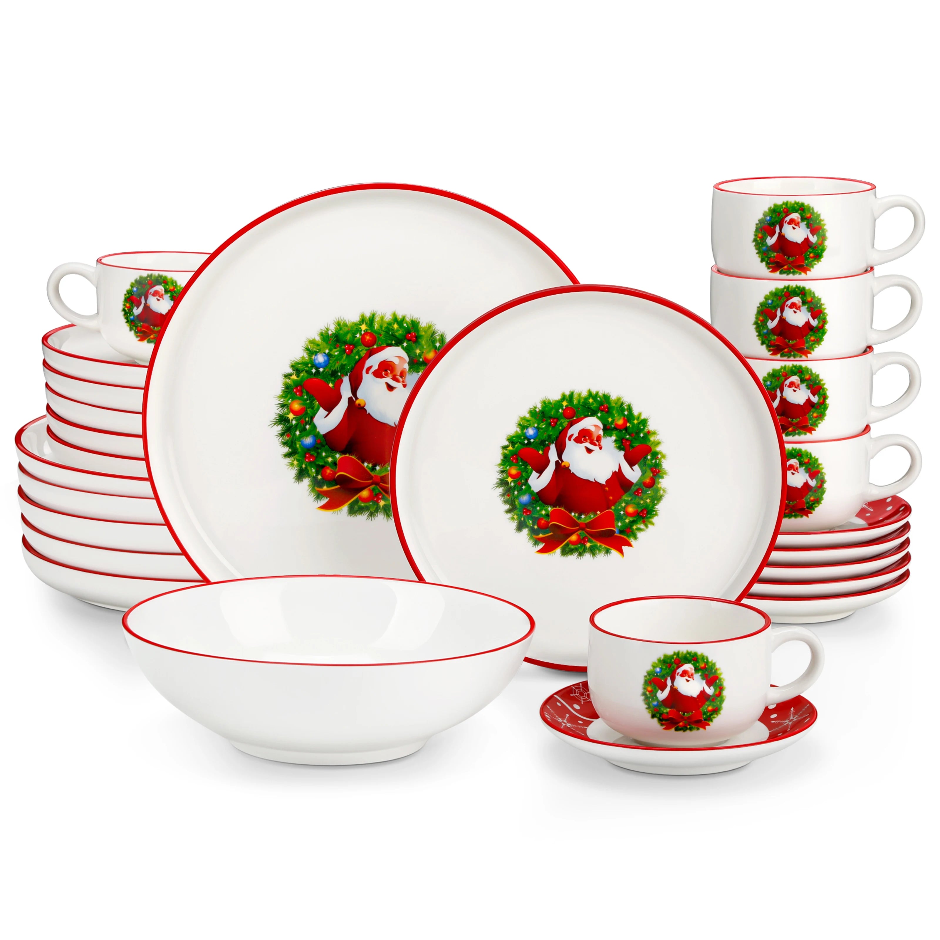 12/30 Piece Ceramic Christmas Dinnerware Set  With 4/6pc Dinner Plate/Dessert/Soup/Bowl/Mug