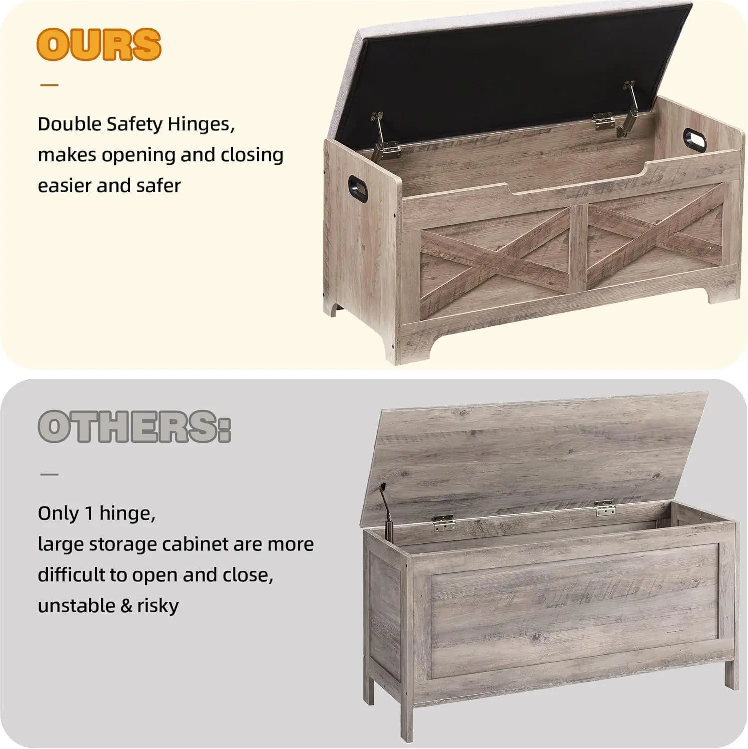 Storage Bench Storage Chest with 2 Safety Hinges Liftable top Shoe Bench Retro Wooden