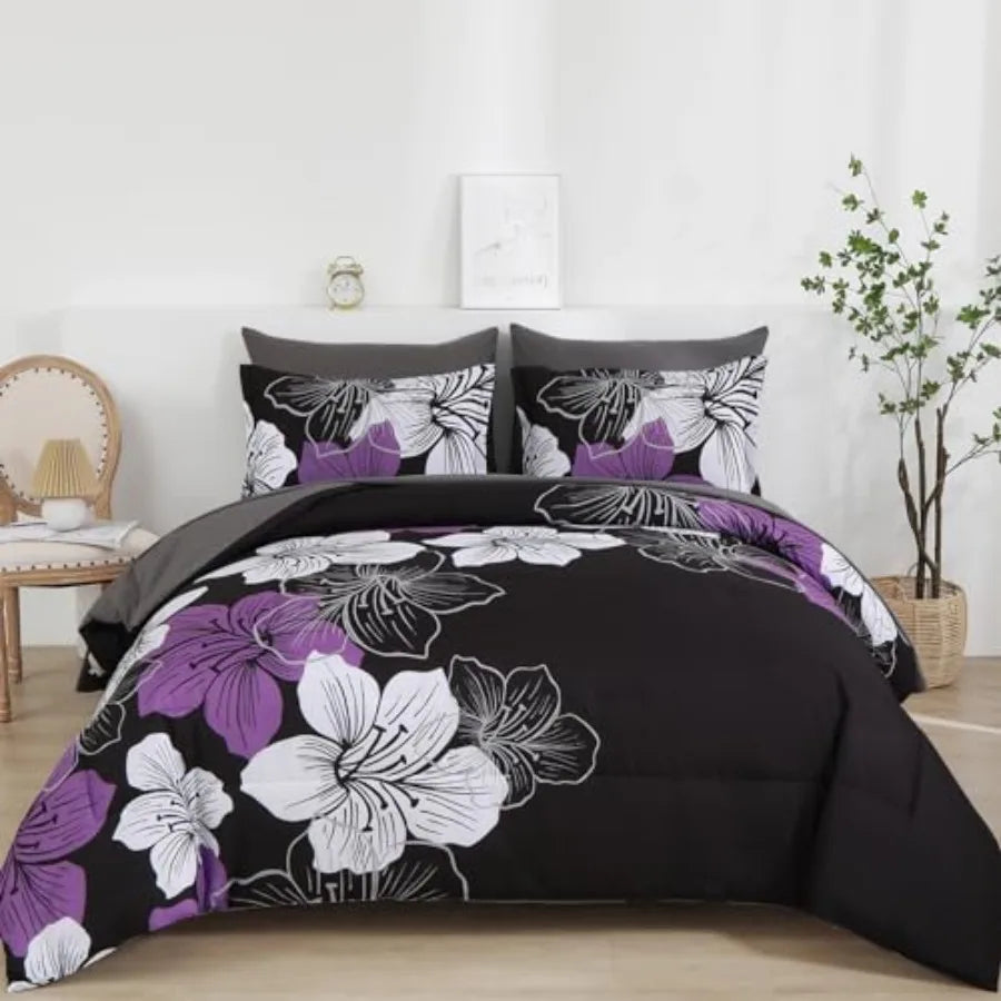 Floral Comforter Set Size, 7 Pieces Bed in a Bag Floral Comforter and Sheet Set, Soft Microfiber