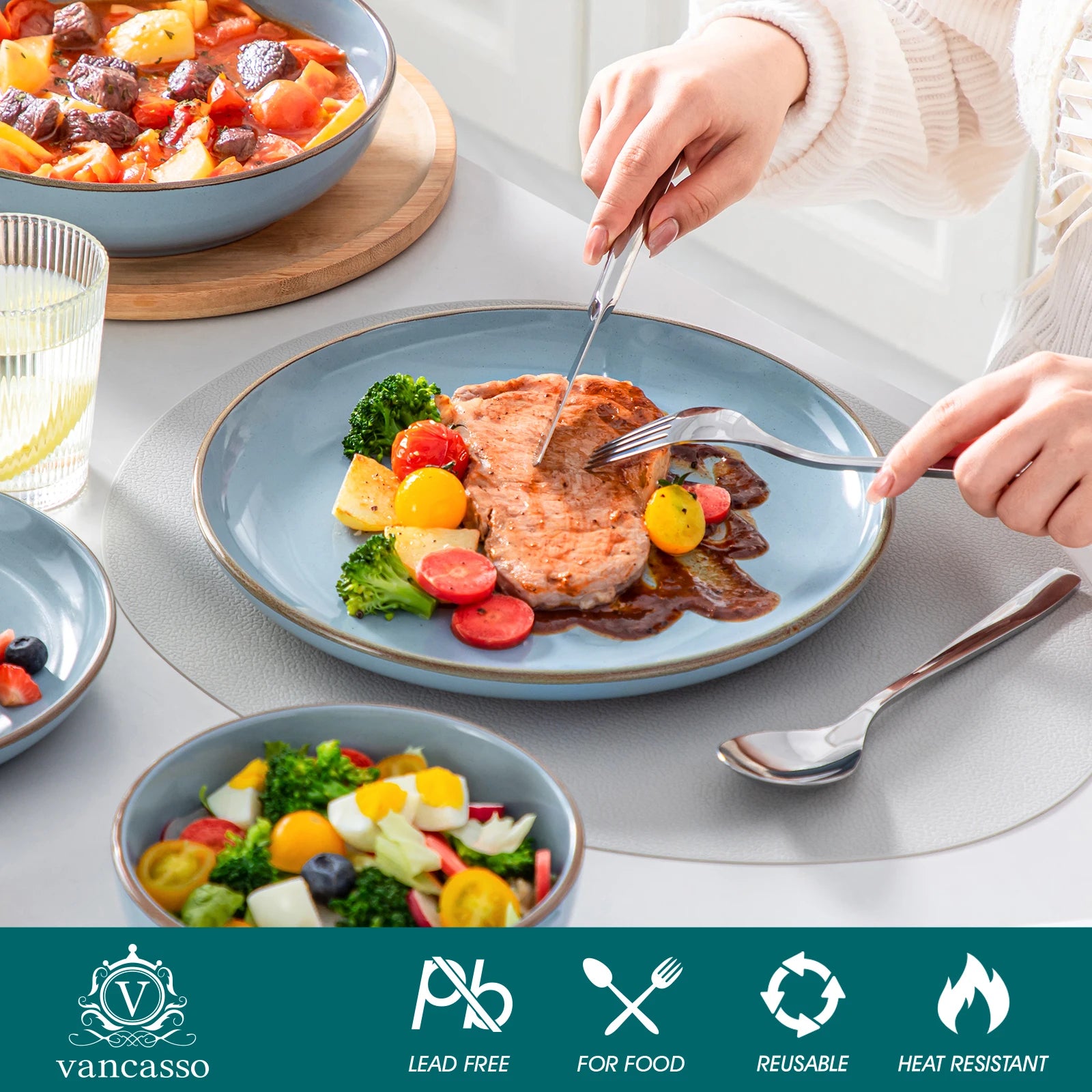 16/32 Piece Ceramic Glaze Tableware Set with Dinner/Dessert/Soup Plate/Bowl  For 4/8 Person 4 Color Optional