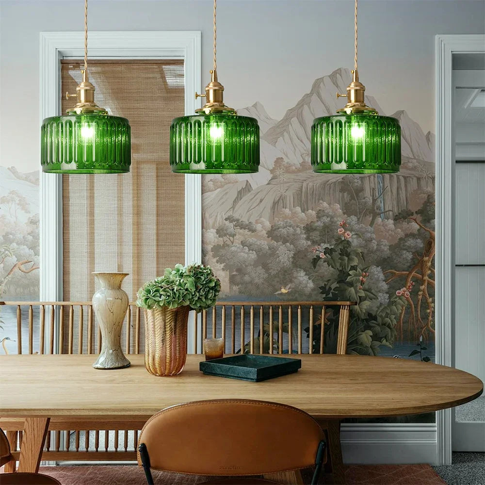 VETRULUS Retro Led Crystal Pendant Light Green Chandelier Modern Hanging