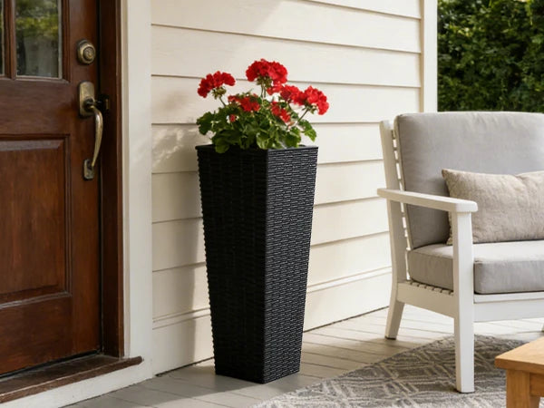 Resin Tall Plant Pots Large Tapered Flower Pots with Drainage Holes Removable Inner Pot Rattan