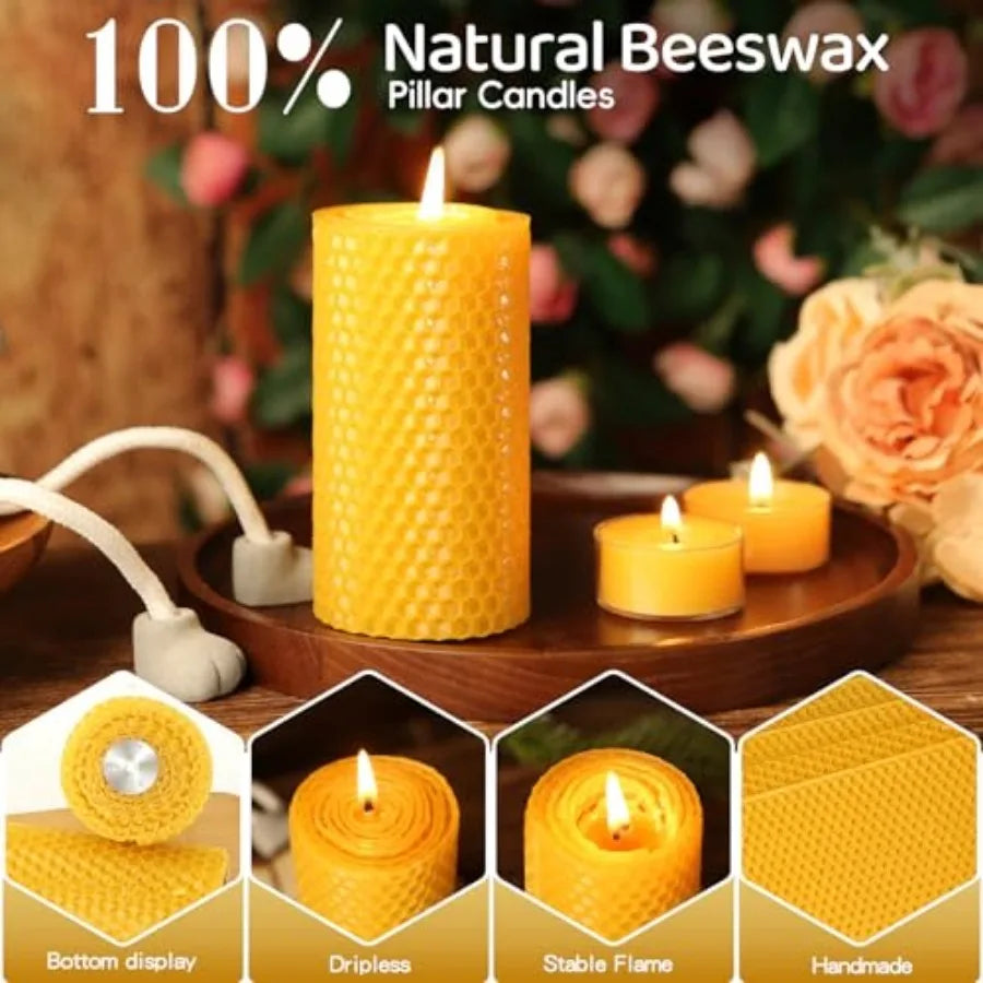 12 Pack Honeycomb Beeswax Candles, 240 Hours Long Burning Natural Handmade Beeswax Rolled Pillar Candles