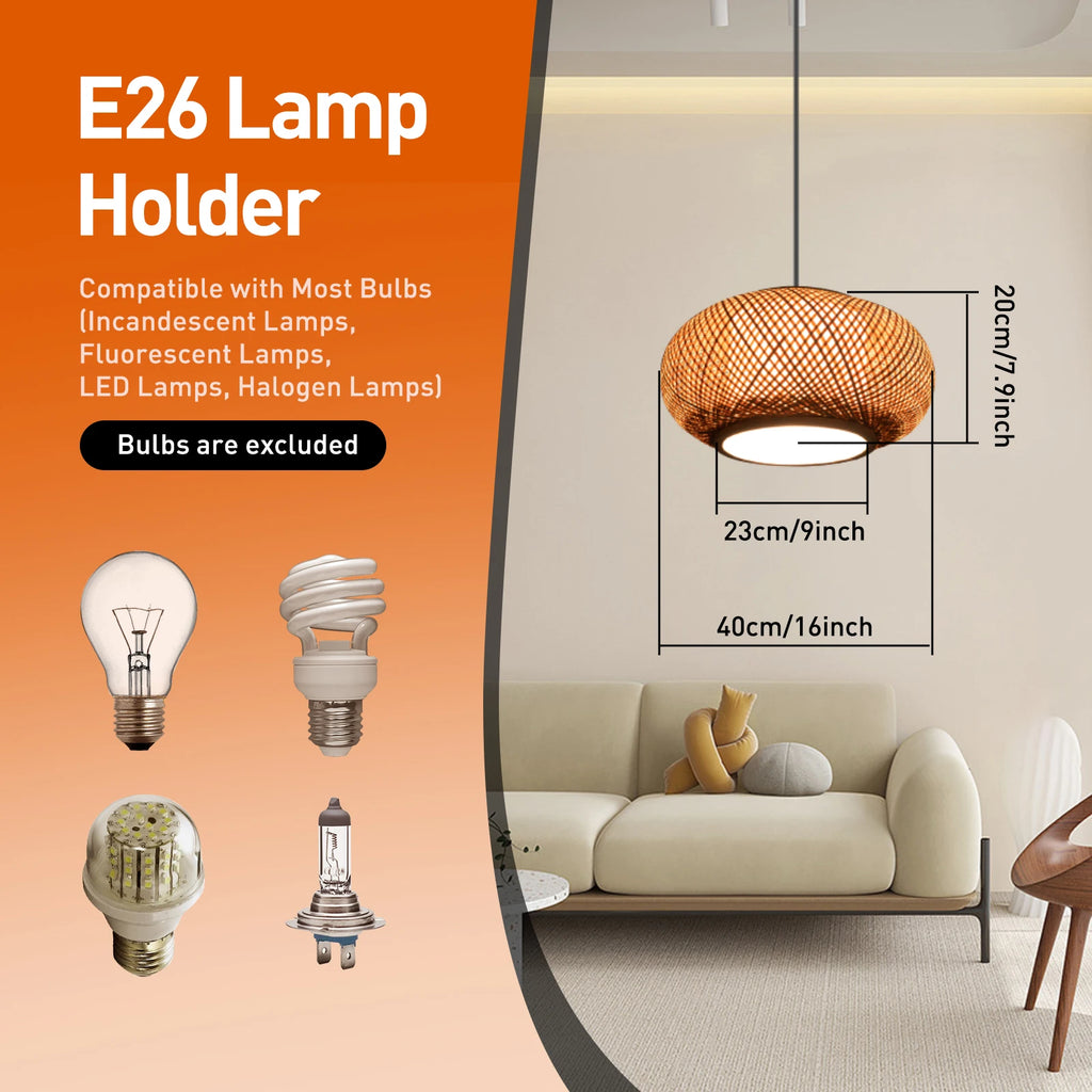 Boho Bamboo Rattan Pendant Light - Hand-Woven Wicker Chandelier