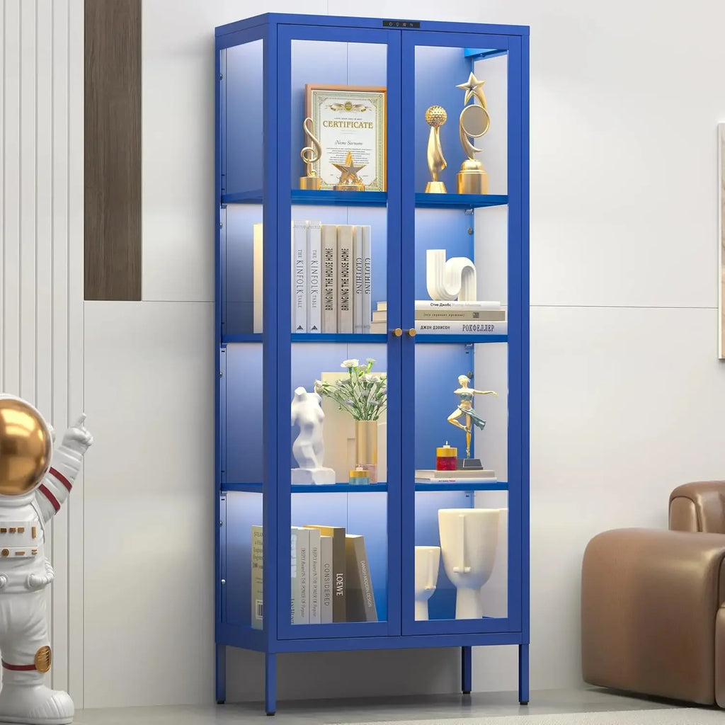 Glass Display Cabinet With Led Lights Shelves