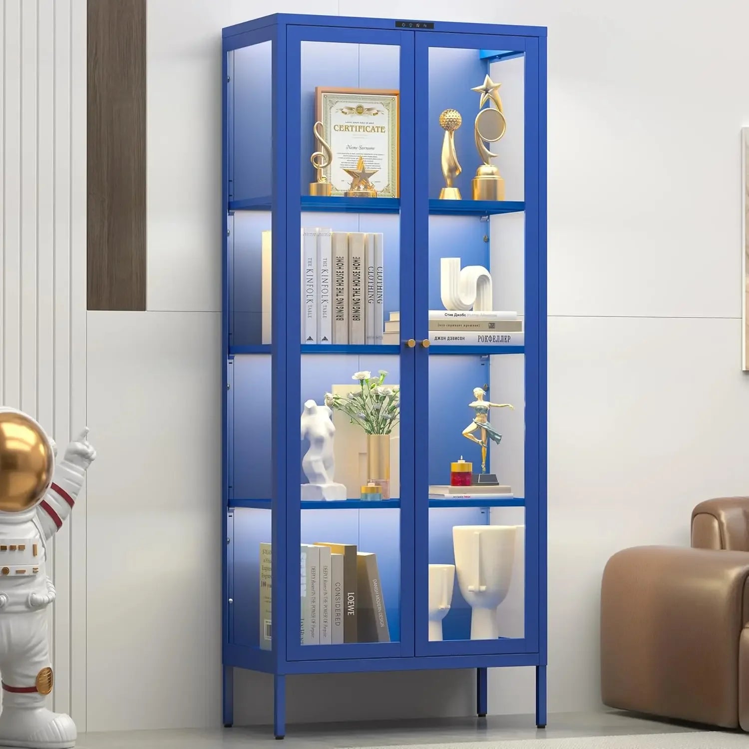 Glass Display Cabinet With Led Lights Shelves