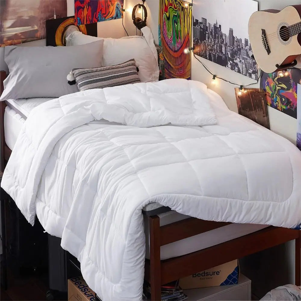 Quilted Duvet Insert Twin XL Size, All Season, GentleSoft Down with 8 Tabs, Unisex, White, Twin XL 92 x 68