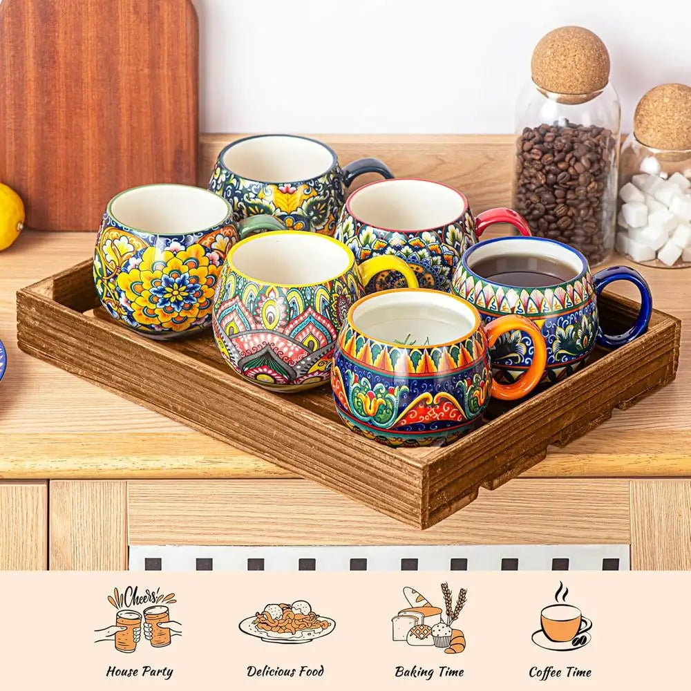 6-Piece 20 oz Colorful Porcelain Mug Set with Handle Microwave and D-washer