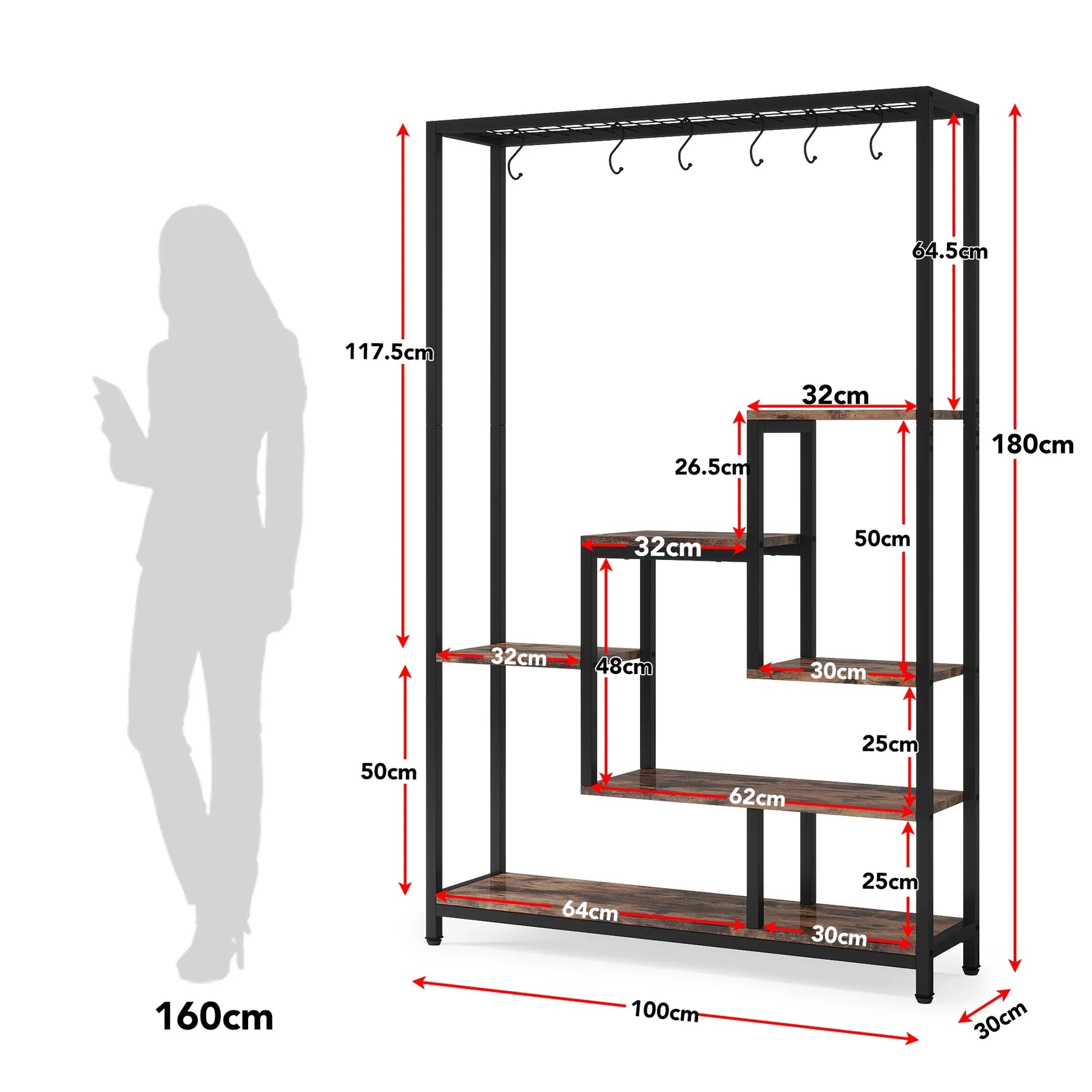 Tribesigns 5 Tiers Tall Indoor Metal Plant Stand 70.9 inches 10 PC S Hanging Hooks for Garden